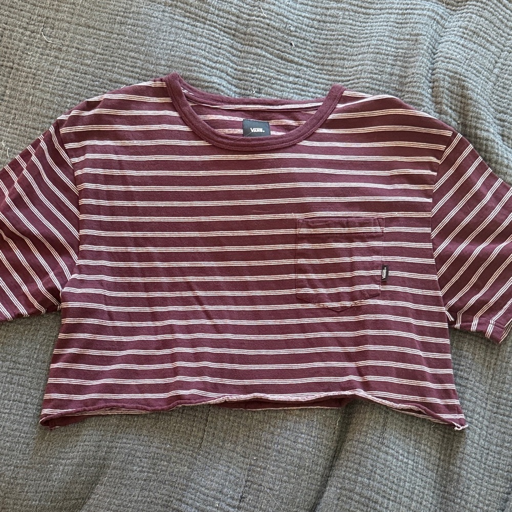 Vans Burgundy and White Striped Crop Top